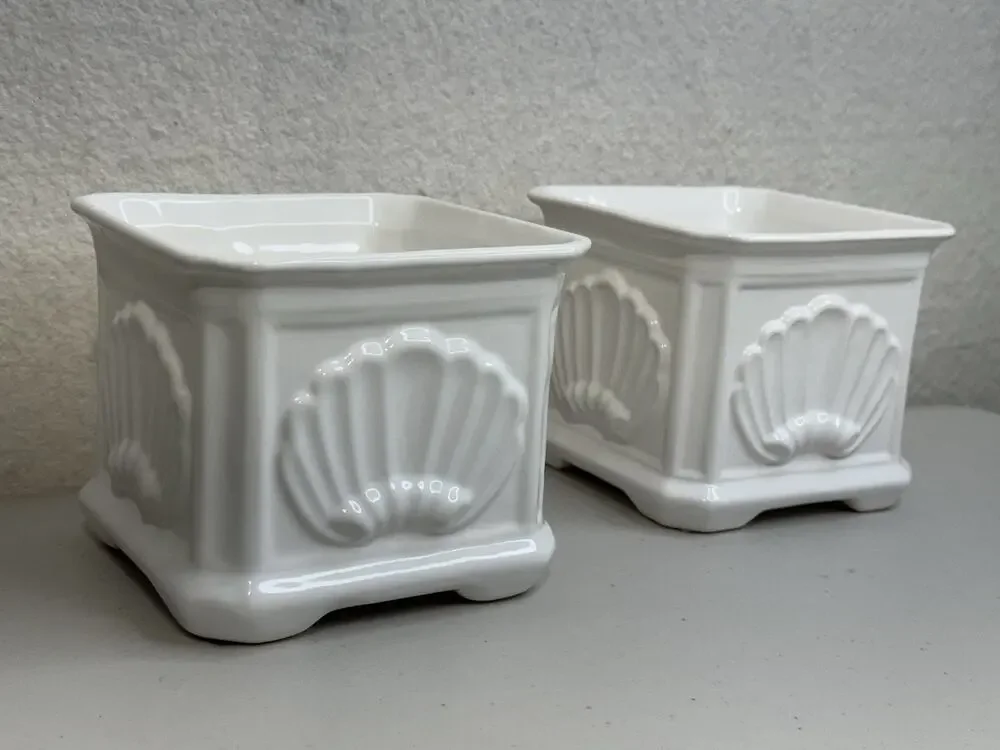 Jay Willfred White Glazed Ceramic Planter Raised Coastal Seashells Portugal VTG